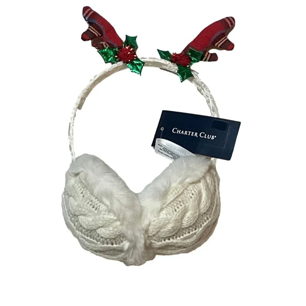 Charter Club Holiday Fun Cable Knit Reindeer Earmuff (444)